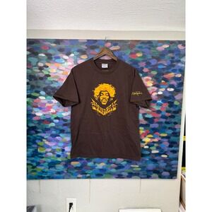 Vintage Y2k Jimi Hendrix Graphic T Shirt Brown Mens Short Sleeve Music Icon Tee